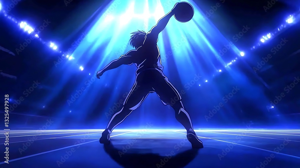 Dramatic Silhouette of a Basketball Player Under Bright Stage Lights. This powerful image captures the intensity of the game. Dramatic Silhouette of a Basketball Player Under Bright Stage Lights. This powerful image captures the intensity of the game.