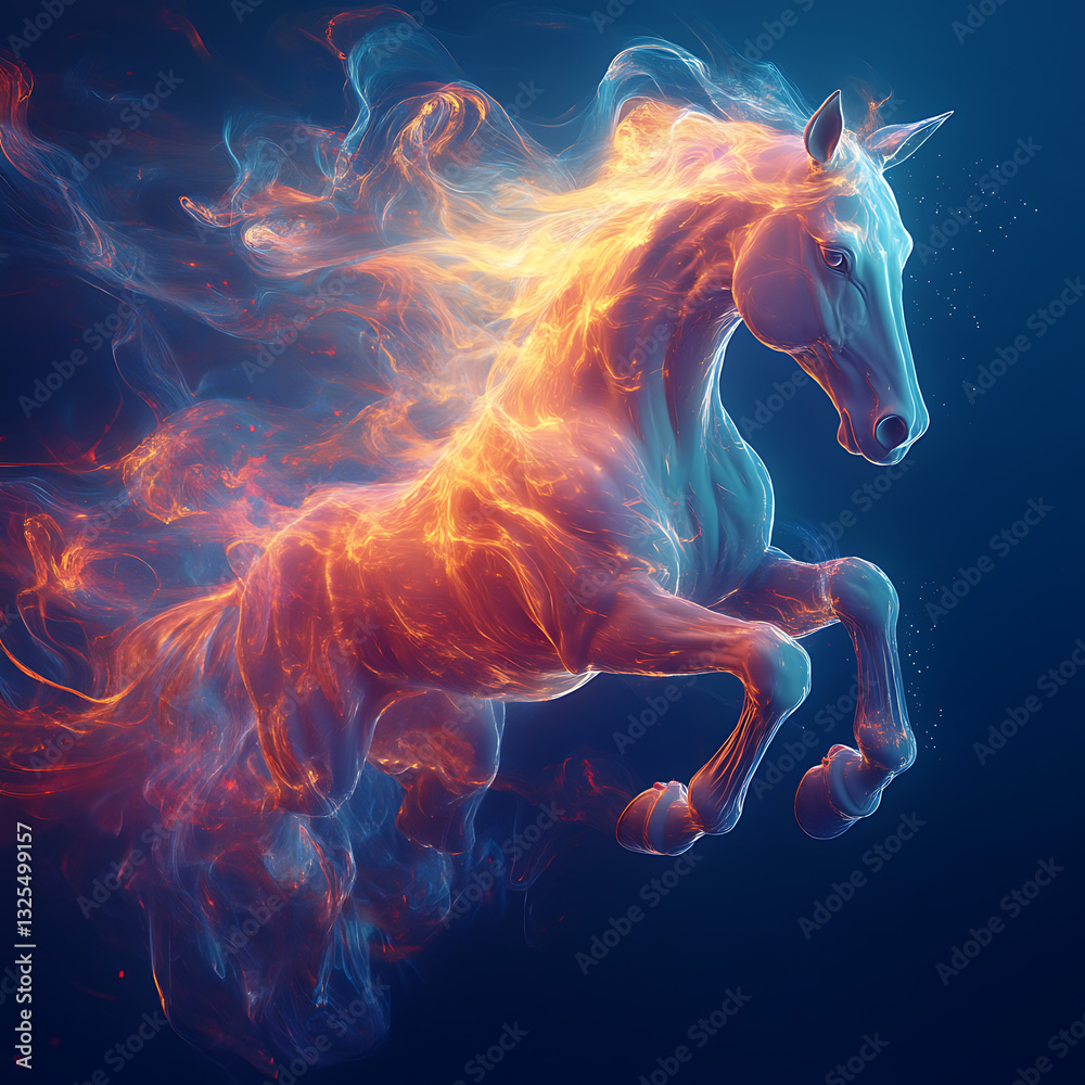horse background that looks like it is made of energy or light, with a colorful abstract effect. The dominant colors in this image are blue, purple, and pink, with golden and green light splashes that horse background that looks like it is made of energy or light, with a colorful abstract effect. The dominant colors in this image are blue, purple, and pink, with golden and green light splashes that