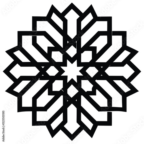 Seamless snowflake pattern with geometric design on black background, digital circuit elements and microchip shapes