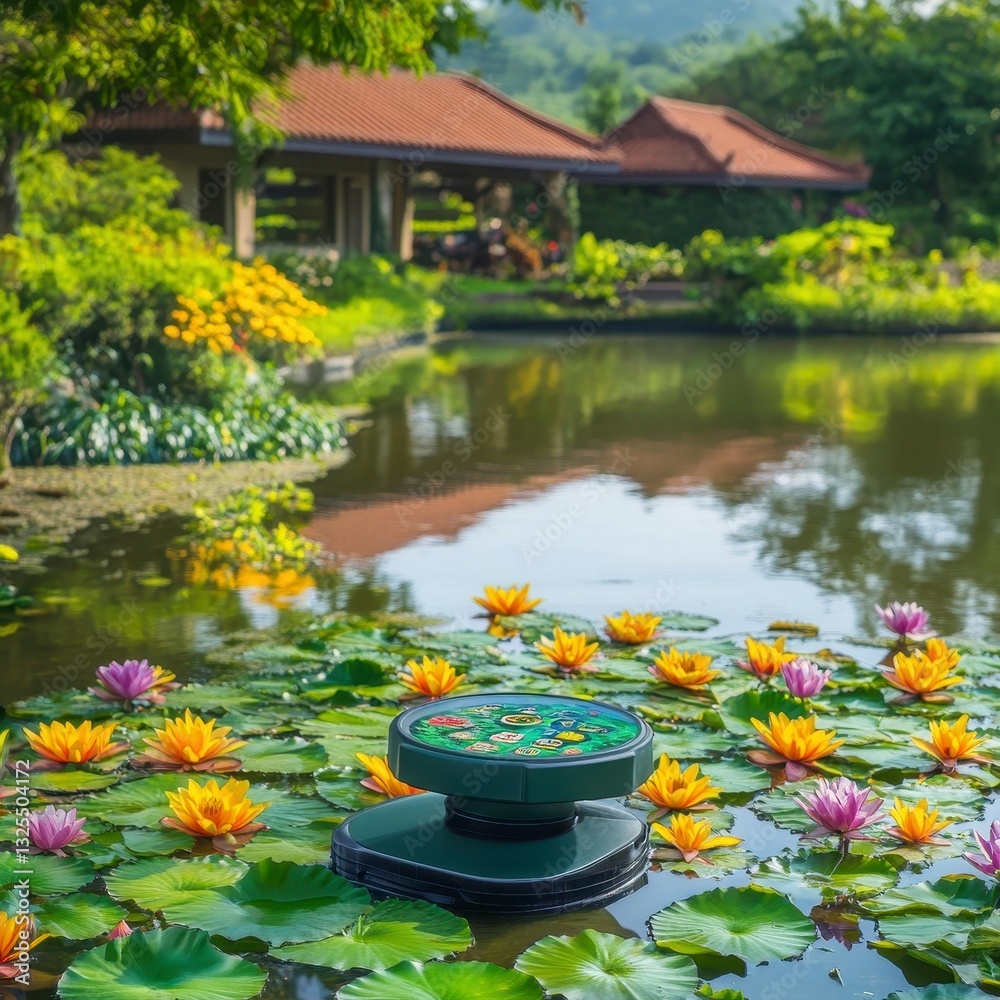 Fototapeta premium Serene Pond with Colorful Water Lilies and Tranquil Surroundings