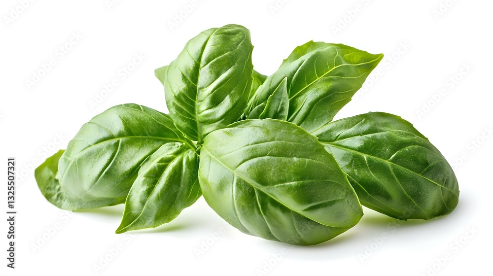 Fototapeta premium Fresh organic basil leaves close-up isolated