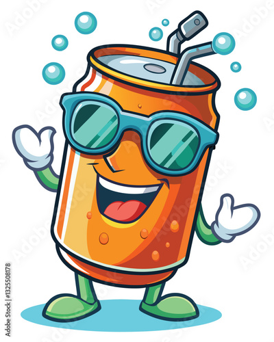 Design a sassy soda can illustration silver can, smirking face, playful expression.  Include a single, prominent design element.