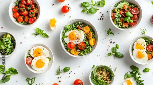 Wallpaper Mural Overhead view of eggs in bowls on white Torontodigital.ca