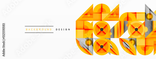 Geometric abstract composition with intersecting shapes, circles, triangles, and gradients, blending vibrant colors and dynamic contrasts to create a modern, futuristic visual design