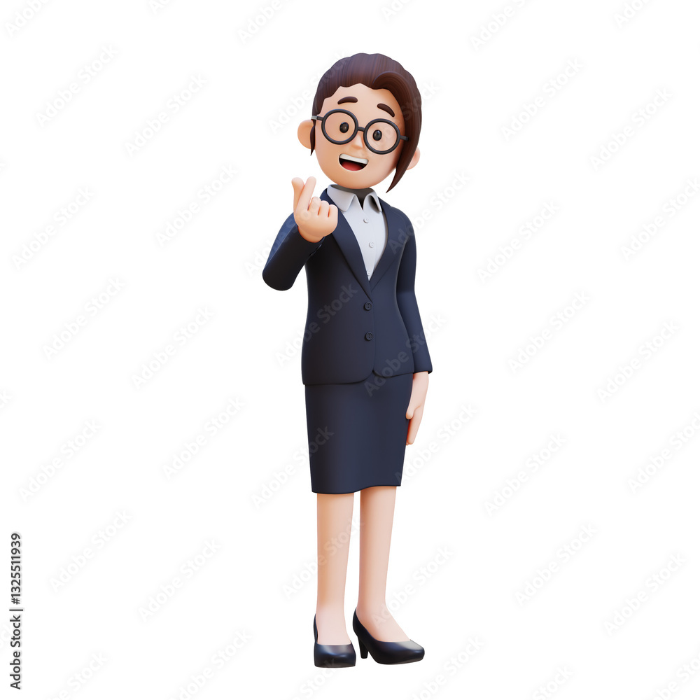 Attractive 3D woman feels happy and romantic shapes heart gesture Attractive 3D woman feels happy and romantic shapes heart gesture