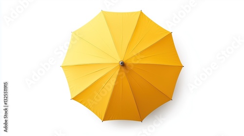 Yellow open umbrella top view, on a white background, isolated