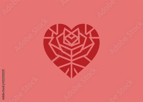 Geometric Rose Heart Logo – A fusion of a rose and a heart in geometric form, symbolizing passion, love, and symmetry.