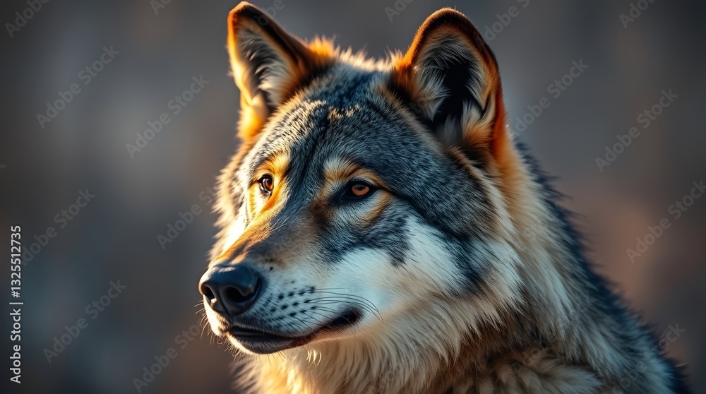 Fototapeta premium Majestic Wolf Portrait Looking Away Wild Animal Close Up