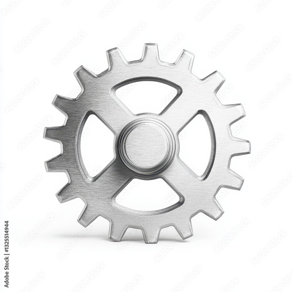 Silver Metallic Gear Close up on White Background Silver Metallic Gear Close up on White Background