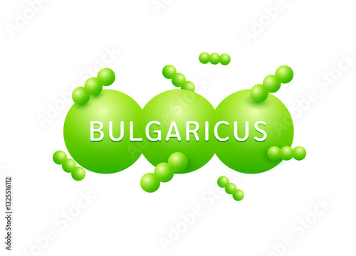 Probiotics bacteria green bulgaricus. Icon 3D isolated on white background. Good bacterial flora for stomach and intestine. Health care immunity support. Vector EPS10.