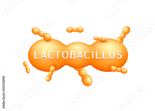 Probiotics bacteria orange lactobacillus. Icon 3D isolated on white background. Good bacterial flora for stomach and intestine. Health care immunity support. Vector EPS10.