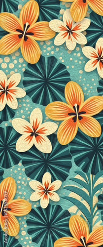 Hawaiian flowers. Oil painting. Pattern for printing on wall decorations, covers, leaflets, business cards