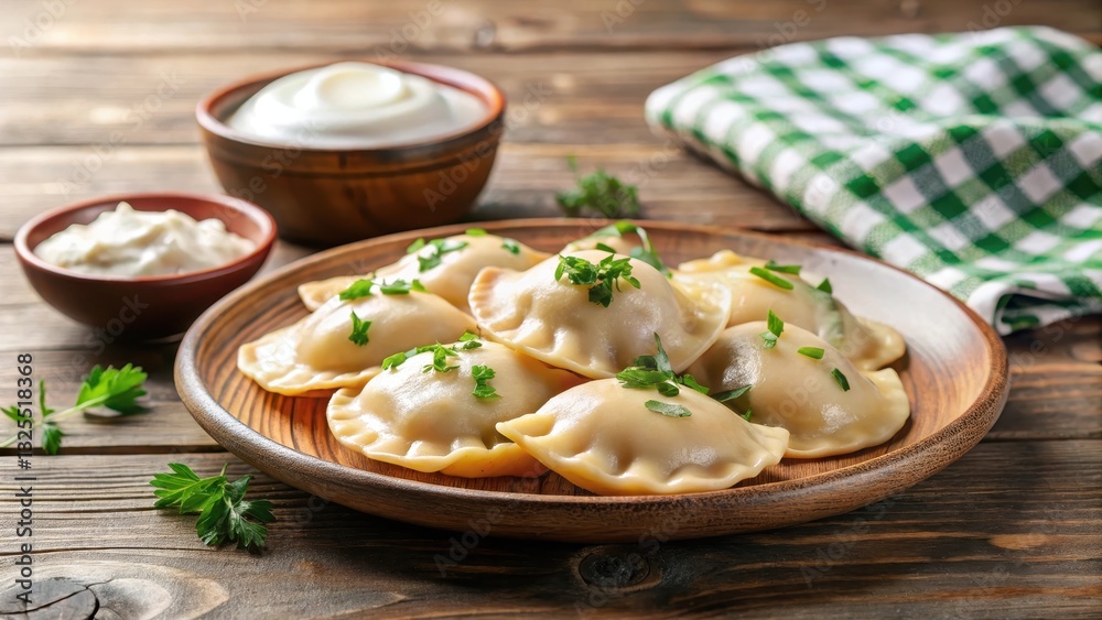 Polish traditional pierogi with sour cream,, boiled, table, boiled, table, sour, potato, meal, traditional, dollop, dish, cuisine Polish traditional pierogi with sour cream,, boiled, table, boiled, table, sour, potato, meal, traditional, dollop, dish, cuisine