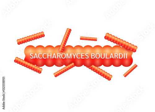 Probiotics bacteria red saccharomyces boulardii. Icon 3D isolated on white background. Good bacterial flora for stomach and intestine. Health care immunity support. Vector EPS10.