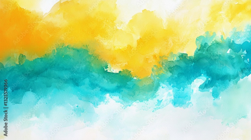 Fototapeta premium Artistic expression through a striking watercolor background in yellow and turquoise.