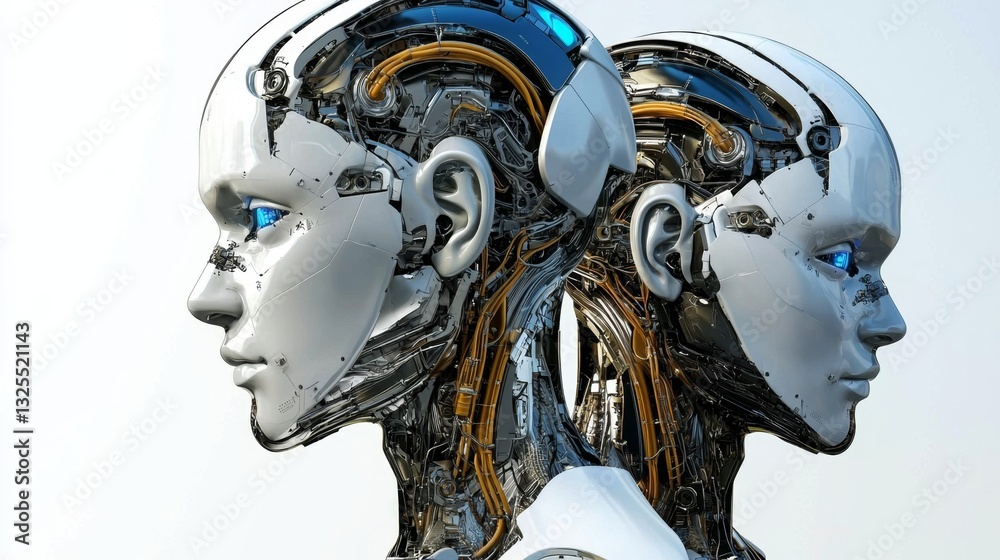 Fototapeta premium Fascinating cyborg head showcasing advanced artificial intelligence.