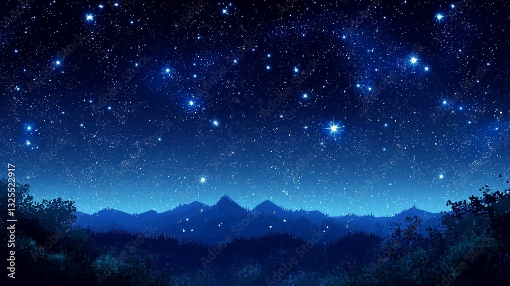 Fototapeta premium Stunning pixel art depicting a seamless starry night sky background.