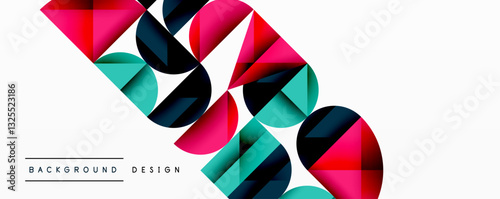 Abstract geometric pattern with intersecting circles and triangles in gradients. The high-contrast composition creates depth and a dynamic, modern aesthetic