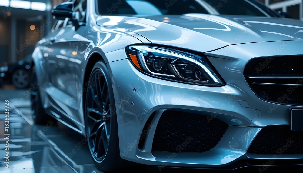 Sleek Silver Car Close-up with Stylish Black Wheels Showcasing Automotive Design