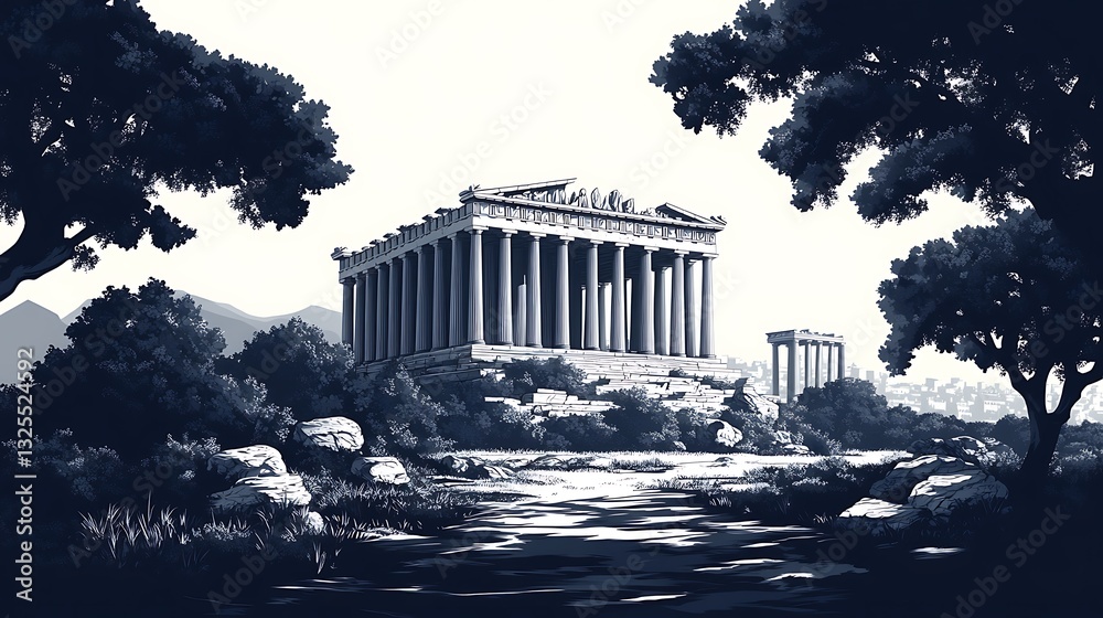 Obraz premium Parthenon Sketch Classic Greek Architecture high resolution hd image