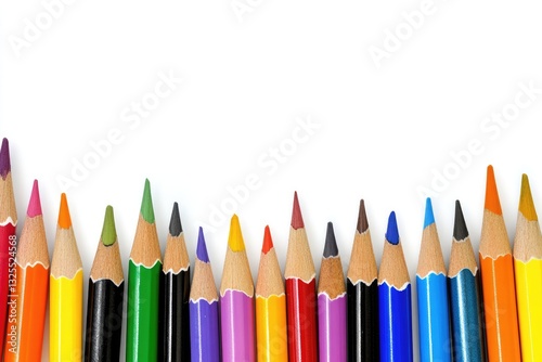 Colorful pencils arranged in a row against a white background