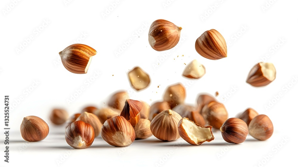 Falling hazelnut peeled isolated on white Falling hazelnut peeled isolated on white