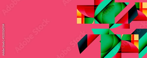 Abstract geometric artwork with interwoven angular and curved shapes, dynamic composition with smooth gradients and bold contrasts