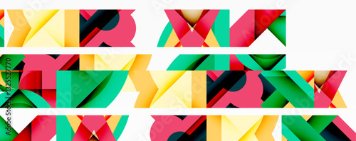 Abstract geometric artwork with interwoven angular and curved shapes, dynamic composition with smooth gradients and bold contrasts