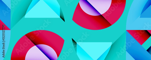 Circles, semi circles, squares and round triangles. Geometric mosaic style pattern abstract background for wallpaper, banner, backdrop, card, book Illustration, landing page