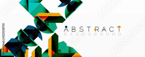 Abstract geometric artwork with interwoven angular and curved shapes, dynamic composition with smooth gradients and bold contrasts