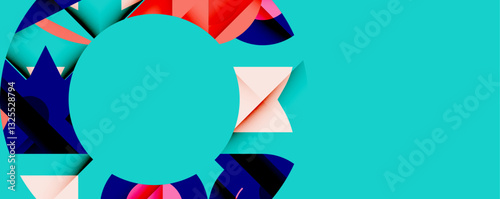 Abstract geometric artwork with interwoven angular and curved shapes, dynamic composition with smooth gradients and bold contrasts