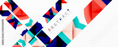 Abstract geometric artwork with interwoven angular and curved shapes, dynamic composition with smooth gradients and bold contrasts
