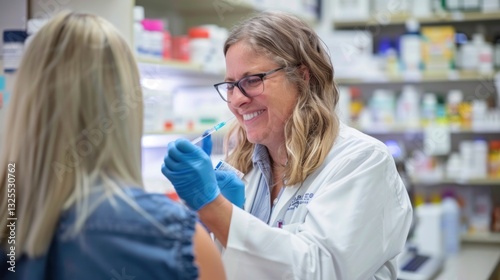 A pharmacist providing flu shots during flu season.