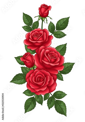 Elegant Red Roses Arrangement with Green Leaves on White Background