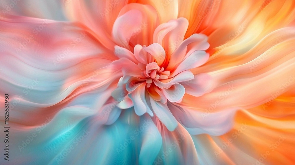 Obraz premium Abstract swirling peach and teal flower.