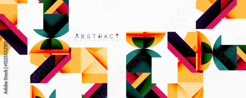 Abstract geometric artwork with interwoven angular and curved shapes, dynamic composition with smooth gradients and bold contrasts