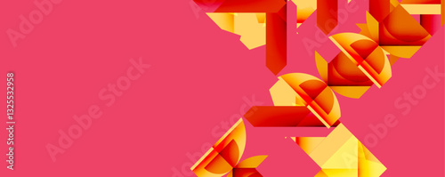 Circles, semi circles, squares and round triangles. Geometric mosaic style pattern abstract background for wallpaper, banner, backdrop, card, book Illustration, landing page
