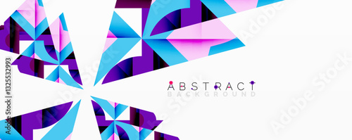Abstract geometric artwork with interwoven angular and curved shapes, dynamic composition with smooth gradients and bold contrasts