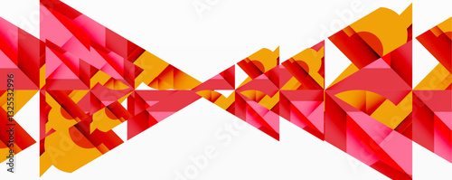 Abstract geometric composition with interlocking circular and angular shapes, featuring smooth gradients and sharp contrasts on a white background