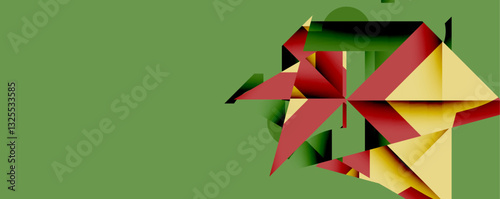 Abstract geometric artwork with interwoven angular and curved shapes, dynamic composition with smooth gradients and bold contrasts