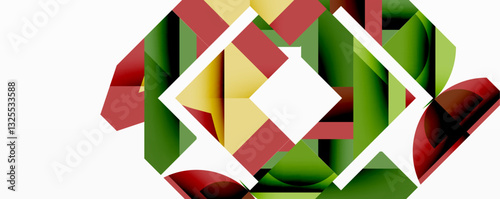 Abstract geometric artwork with interwoven angular and curved shapes, dynamic composition with smooth gradients and bold contrasts
