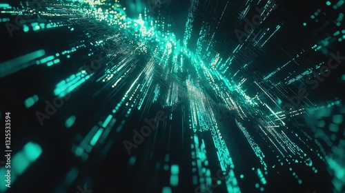 Obraz na płótnie Generative AI, Futuristic Abstract Light Streaks in Neon Blue and Emerald Green w salonie