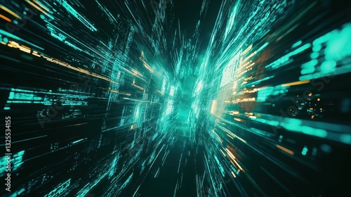 Obraz na płótnie Generative AI, Futuristic Abstract Light Streaks in Neon Blue and Emerald Green w salonie