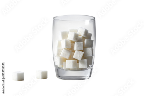 Many sugar cubes are inside a glass cup