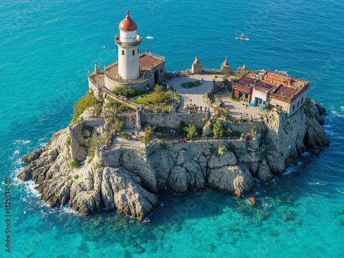 rocky island surrounded by calm blue ocean