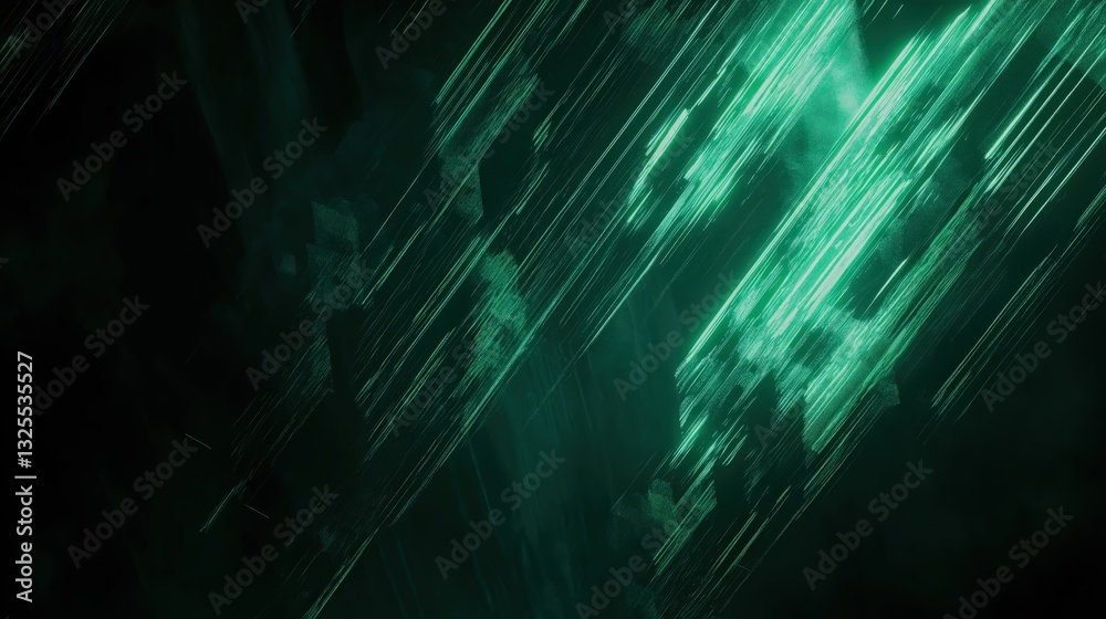 Generative AI, Futuristic Abstract Light Streaks in Neon Blue and Emerald Green