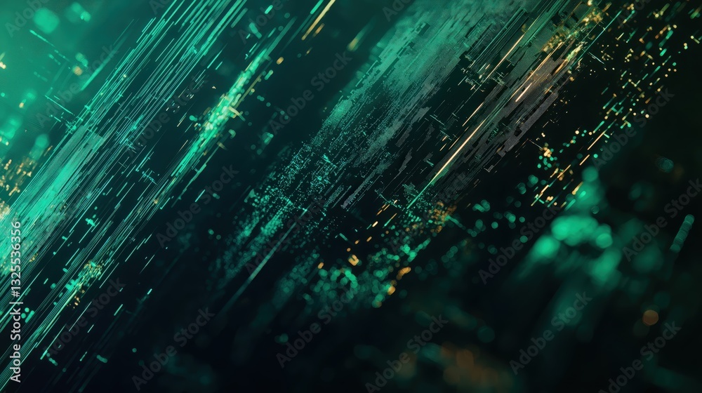 Generative AI, Futuristic Abstract Light Streaks in Neon Blue and Emerald Green