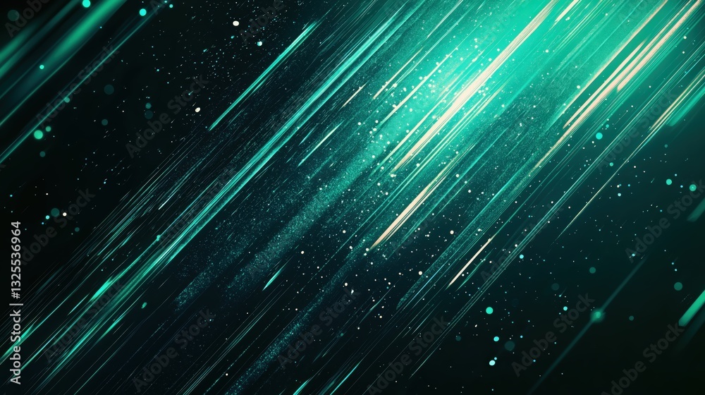 Generative AI, Futuristic Abstract Light Streaks in Neon Blue and Emerald Green