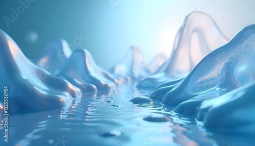 Abstract Blue and White Landscape with Ice-Like Formations