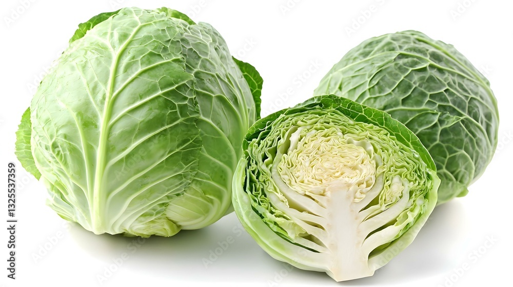 Fototapeta premium Green cabbage vegetables isolated on white